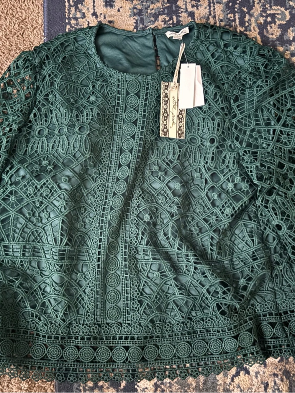 Ultra Pink Dark Green Crochet Lace Top